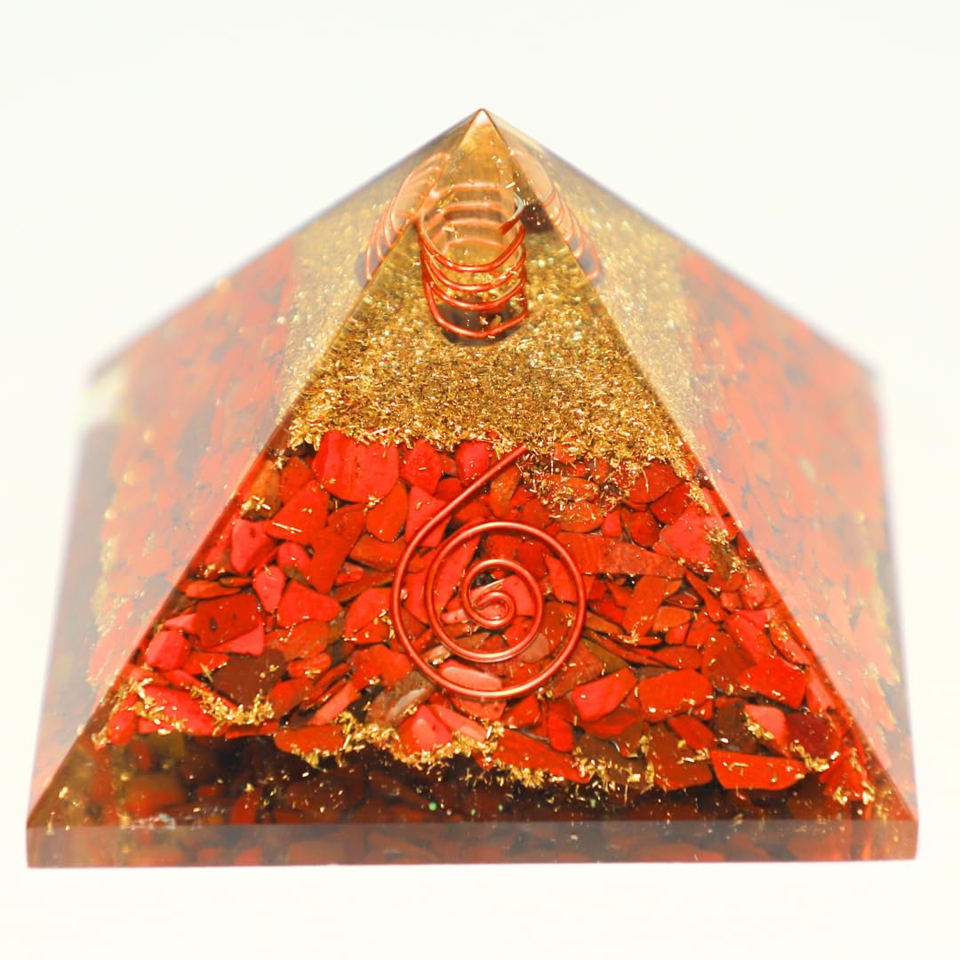 Divinity Crystals Natural Healing Orgone Pyramid Home Decor Vastu for Home Study Table Office Desk Reiki Feng Shui Symbol Crystal Showpieces for Home Decor Education Gifts Red Jasper